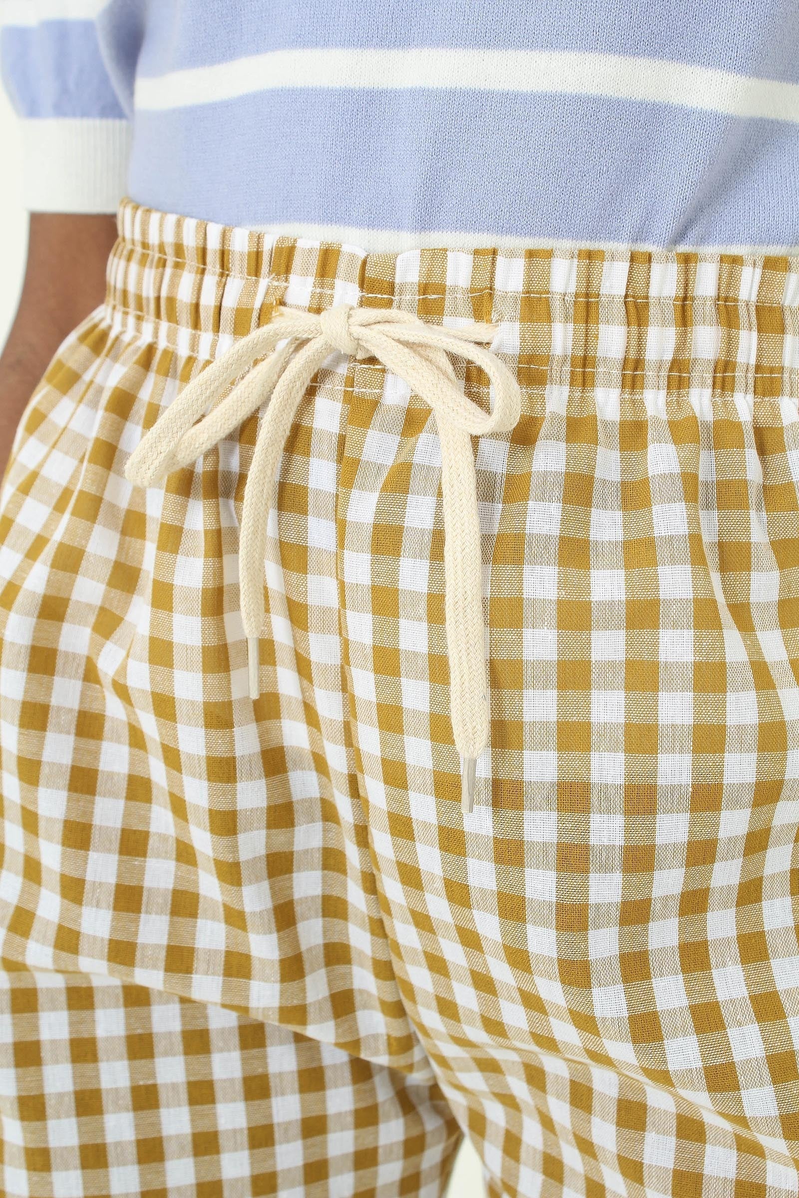 Mustard and white gingham loose fit trousers