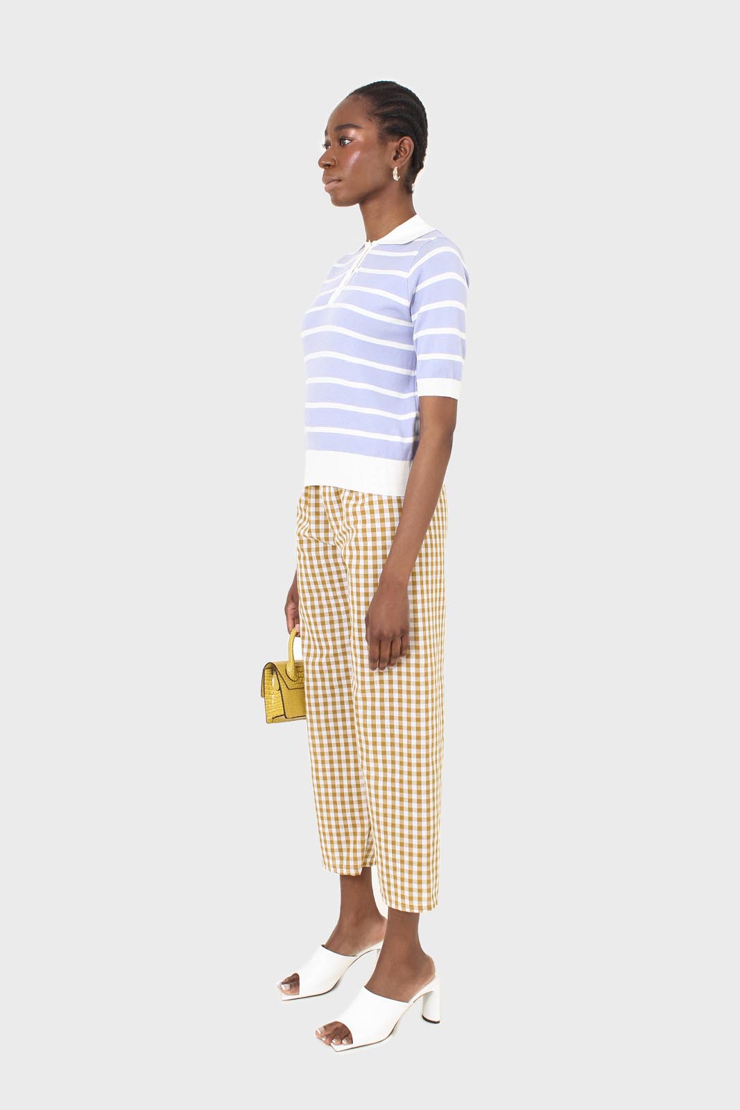 Blue striped polo knit top