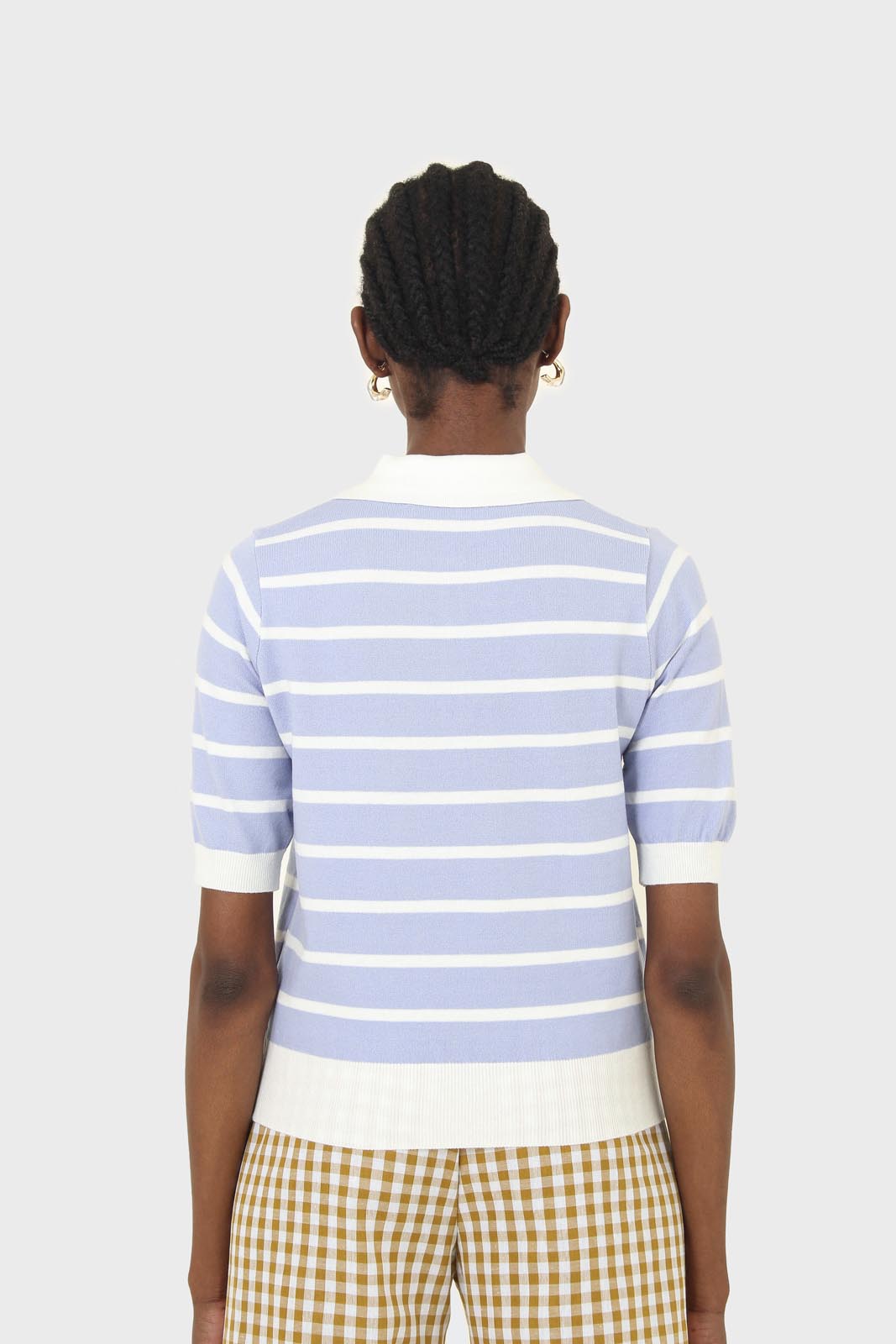 Blue striped polo knit top