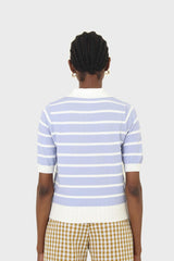 Blue striped polo knit top