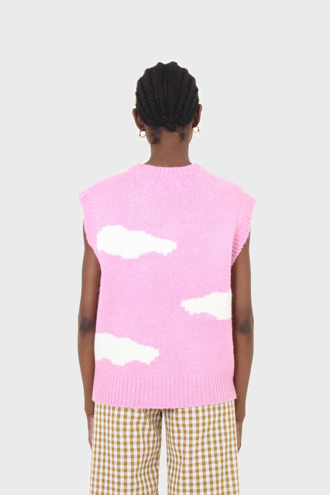Pink and white intarsia cloud wool blend vest