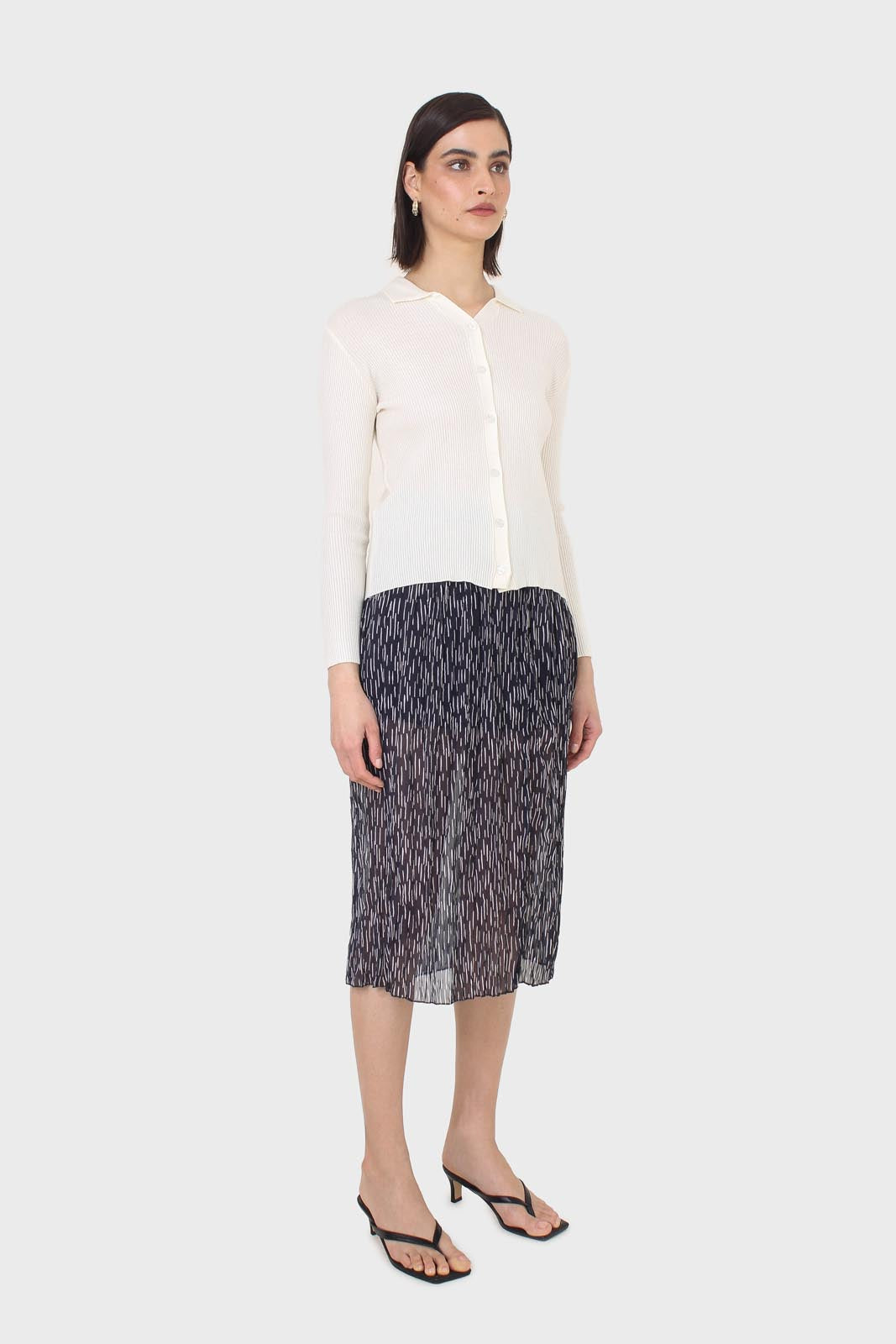 Ivory button front polo knit top
