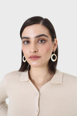 Beige button front polo knit top