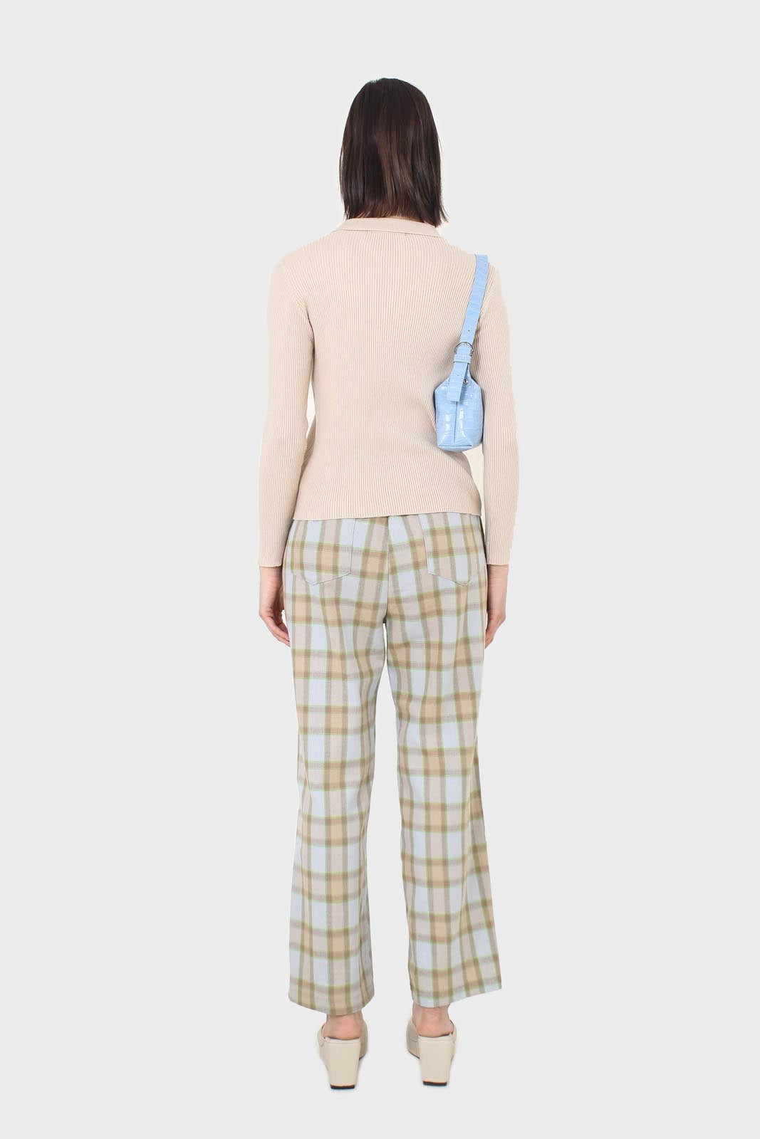 Beige button front polo knit top