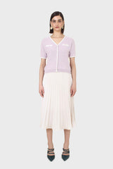 Lilac short sleeved button front knit top