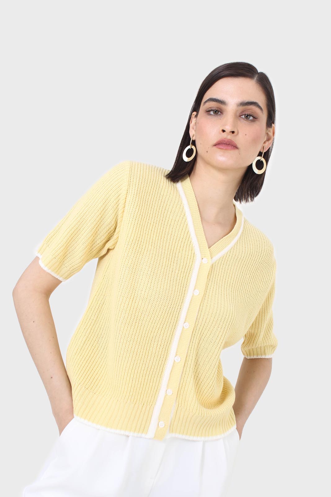Yellow and ivory trim cardigan