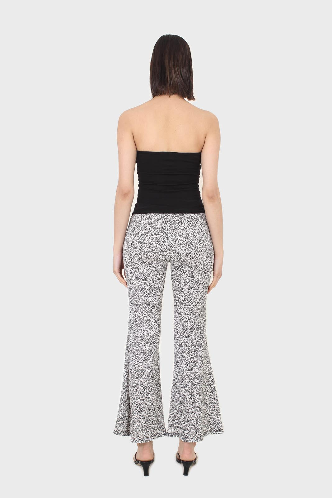 Ivory and charcoal dappled flare trousers