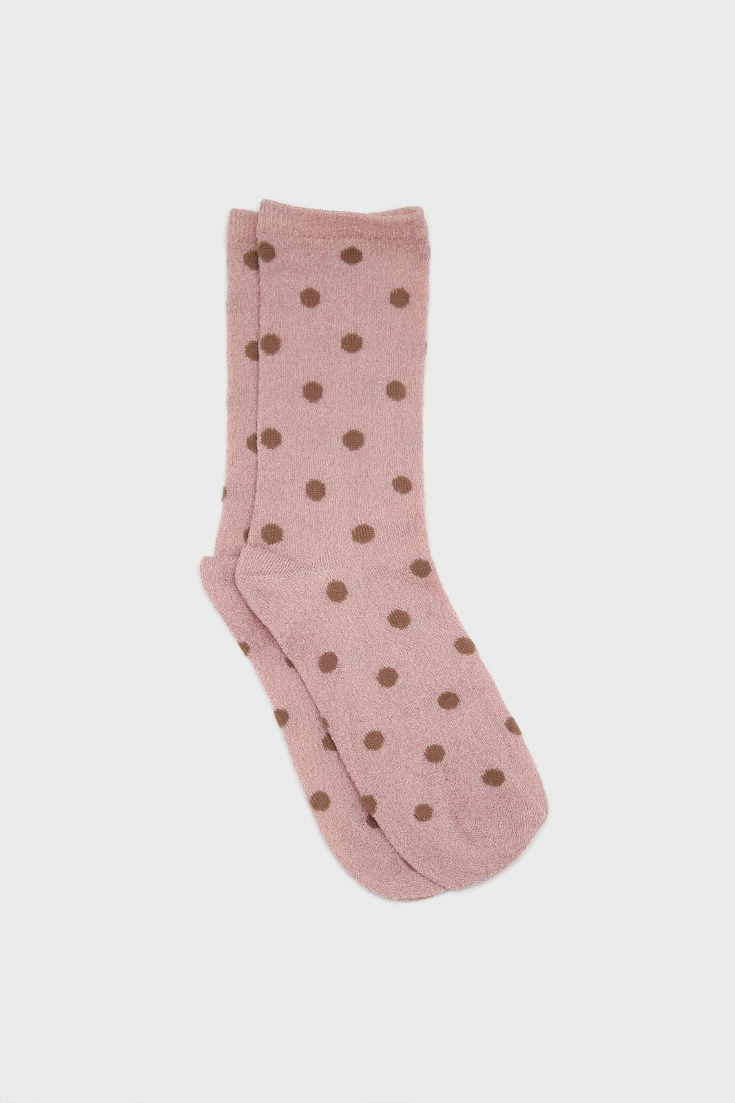Pink and beige metallic polka dot socks