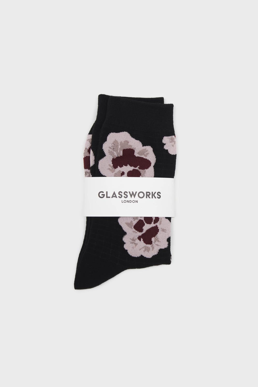 Black floral grid socks
