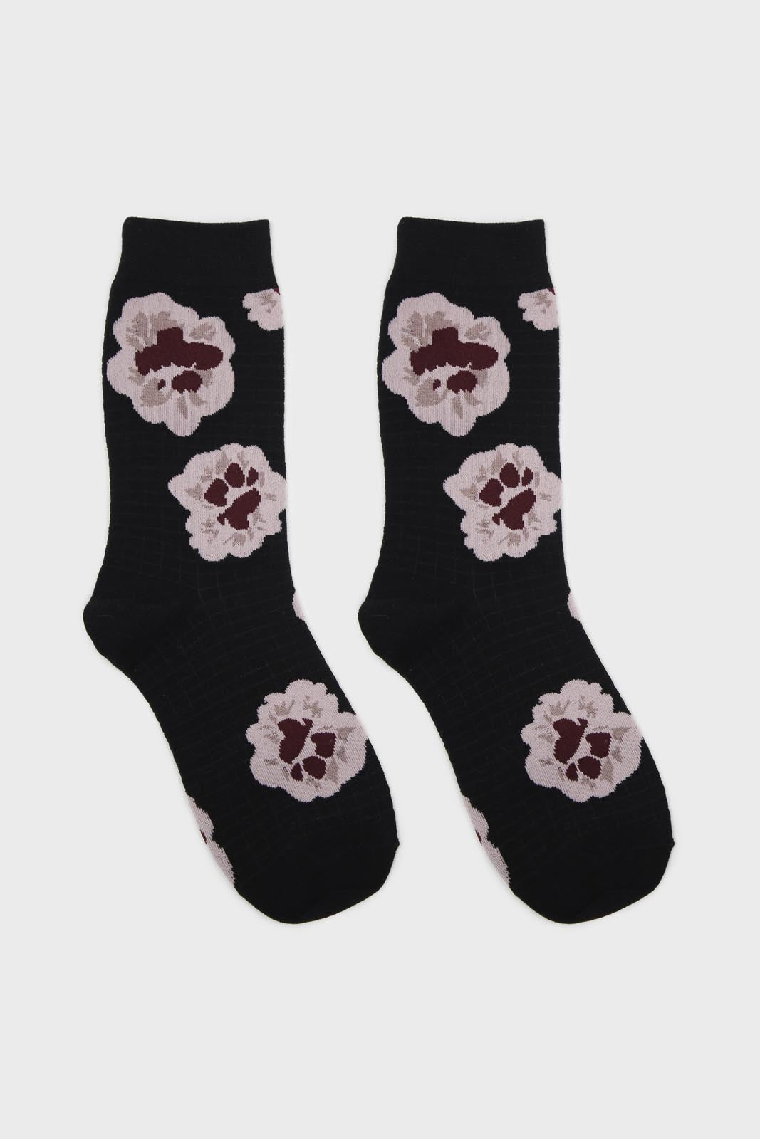 Black floral grid socks