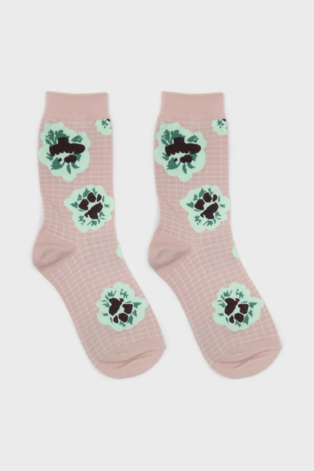 Beige floral grid socks