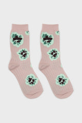 Beige floral grid socks