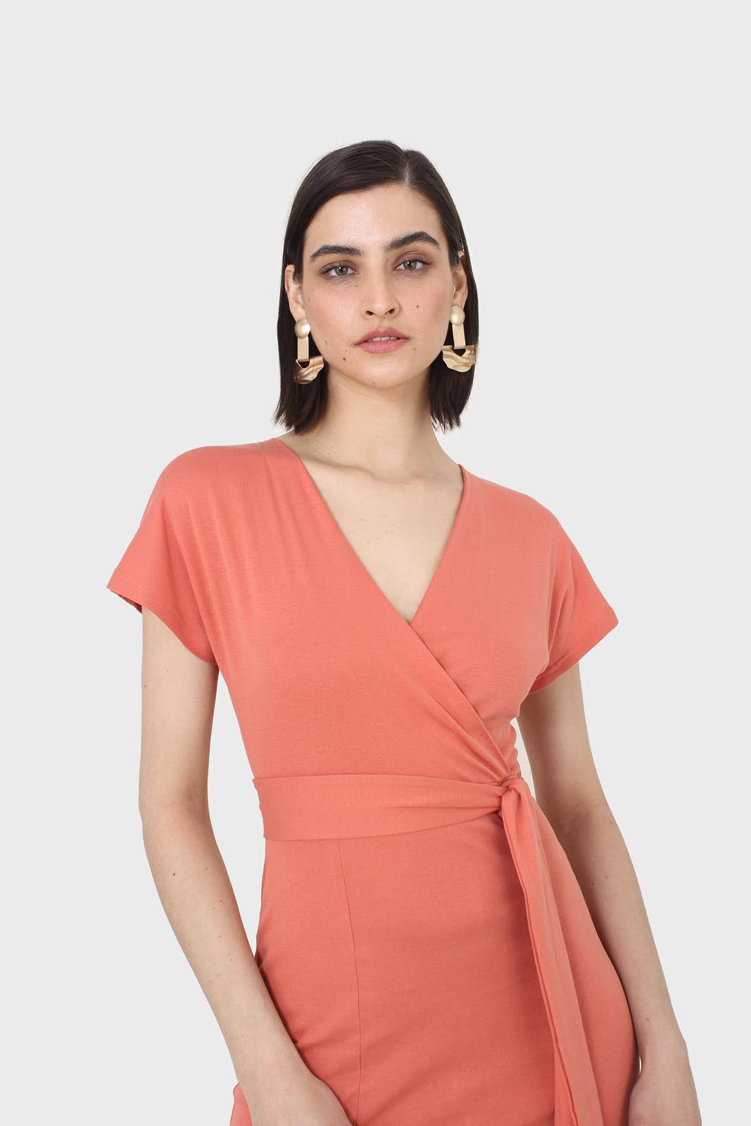 Orange short sleeved wrap dress