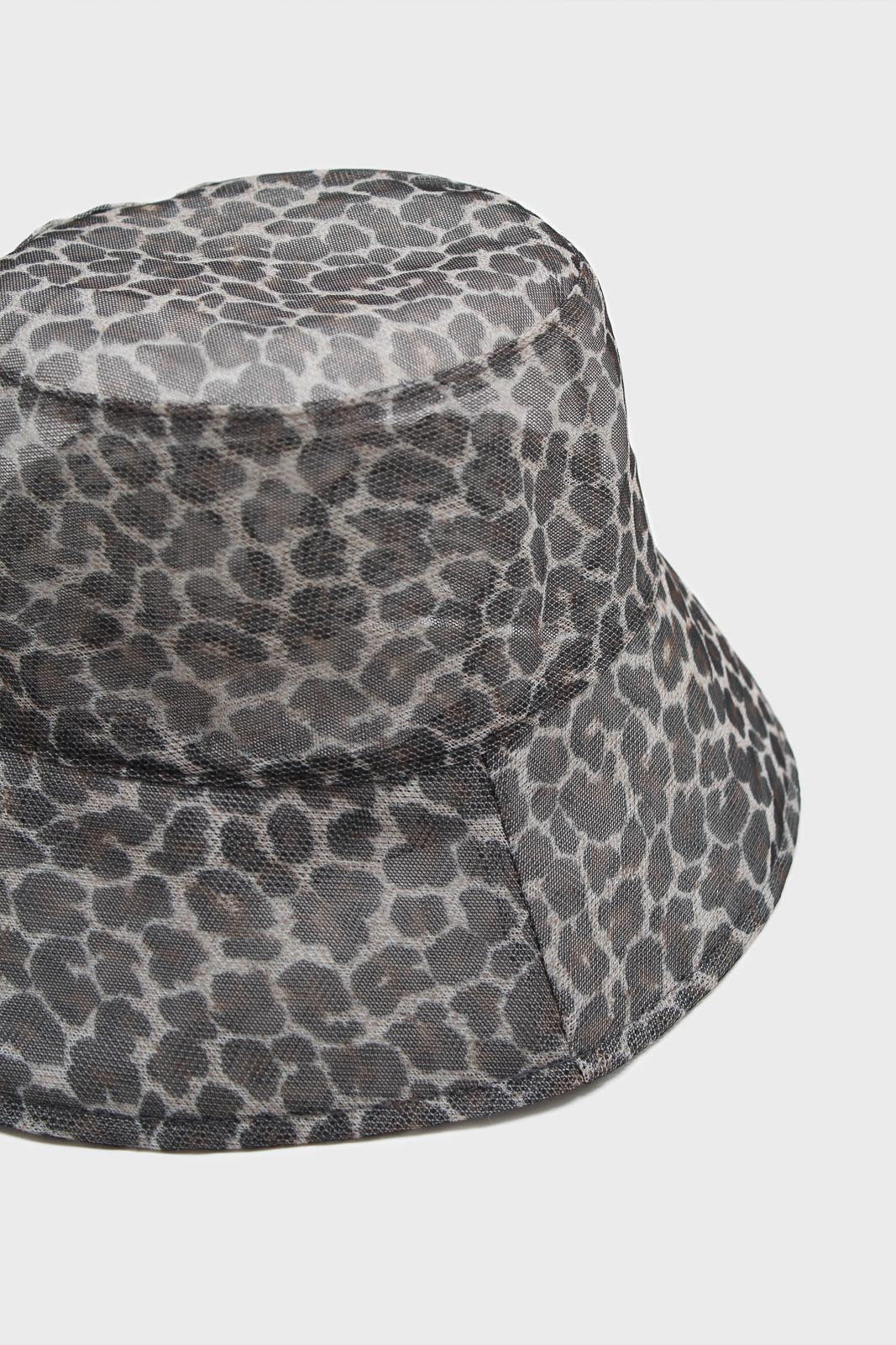 Grey mesh leopard print bucket hat