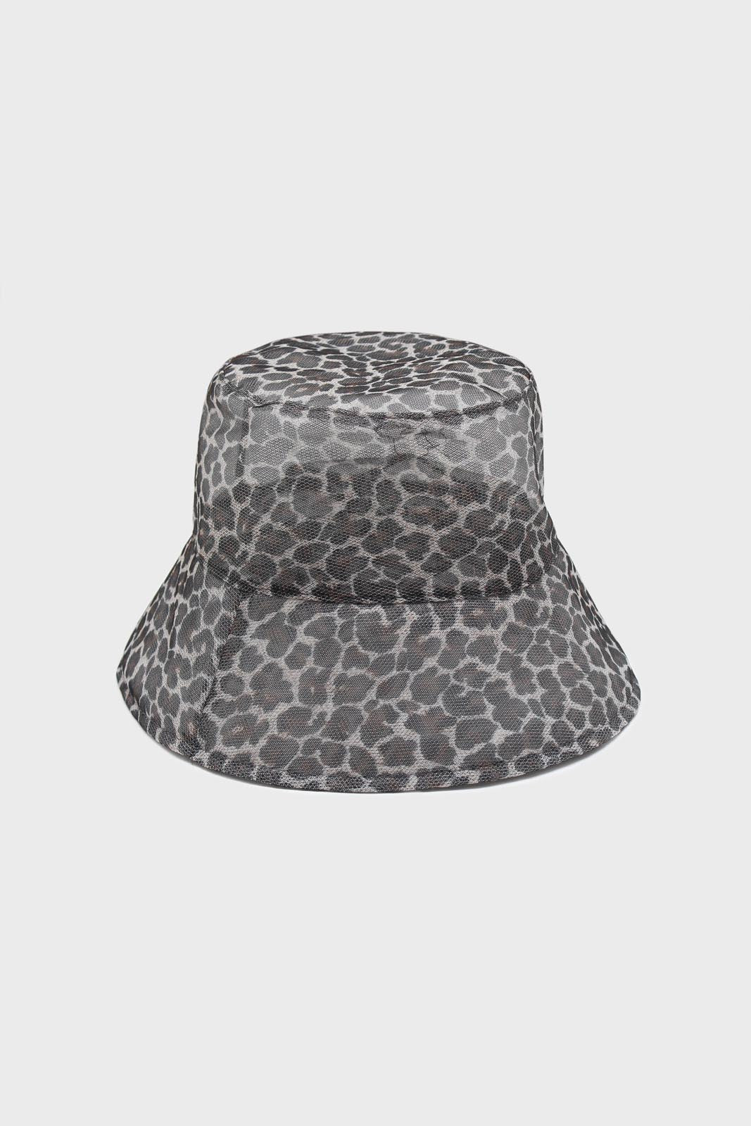 Grey mesh leopard print bucket hat