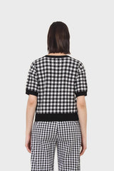 Black and ivory gingham check knit top