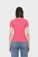 Coral cotton blend crew neck tee