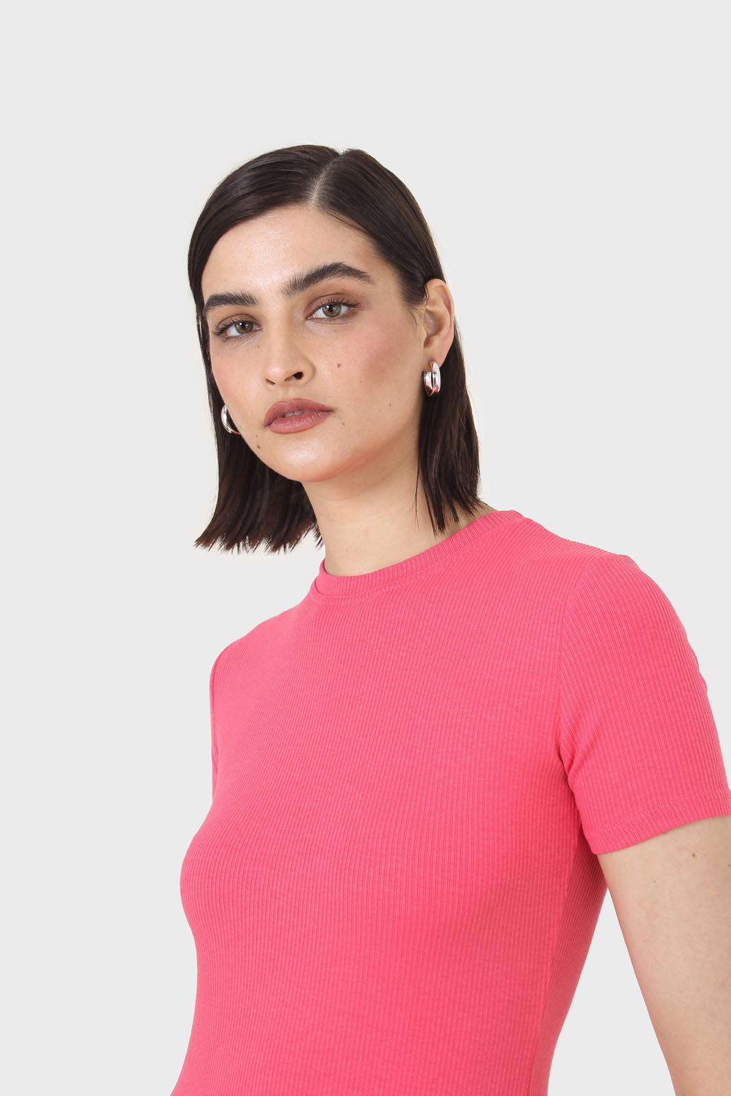Coral cotton blend crew neck tee