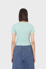 Green and ivory lettuce hem top