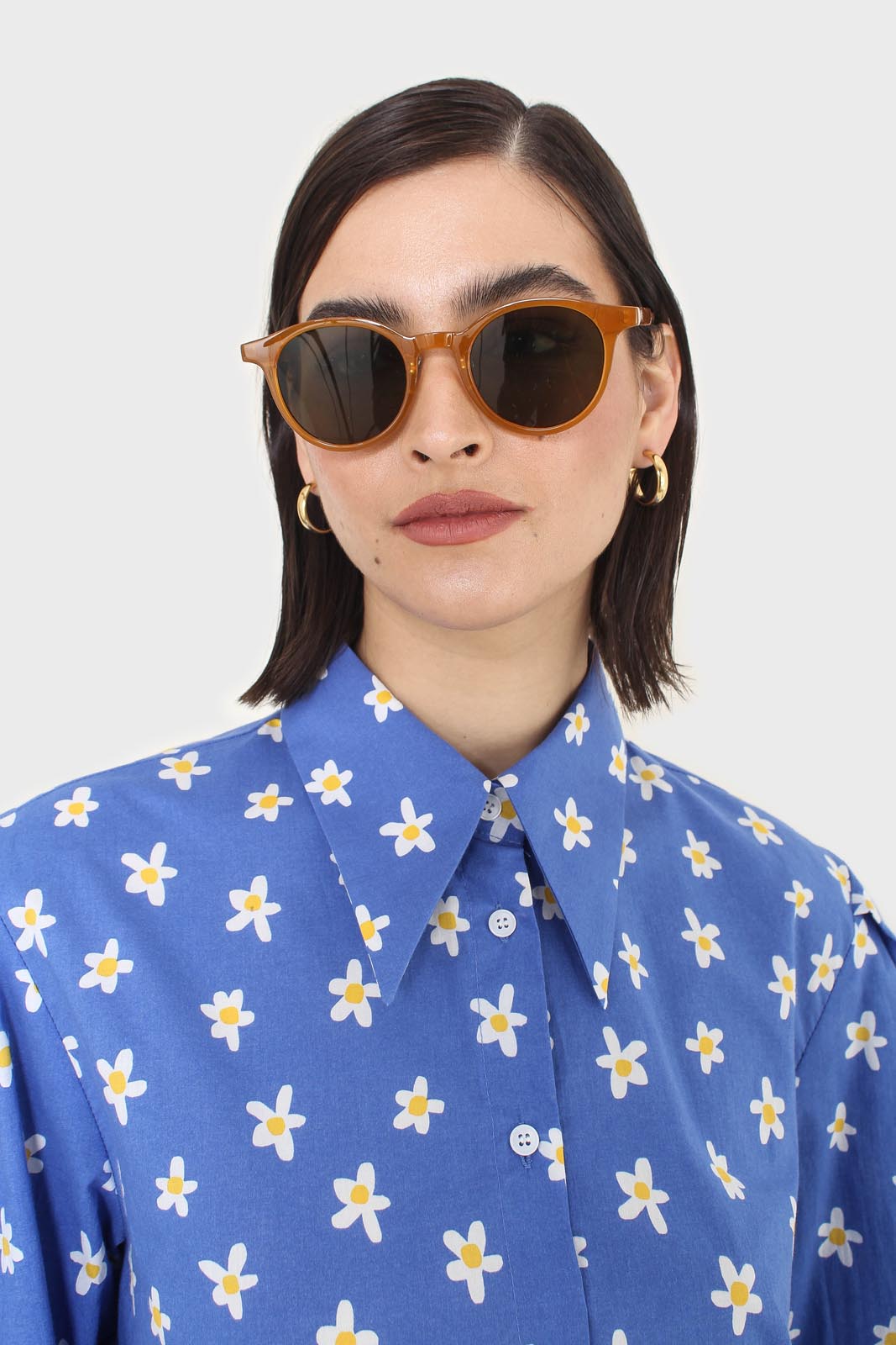 Cobalt blue daisy print shirt