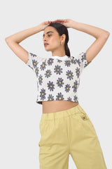 Ivory large daisy print  cropped tee