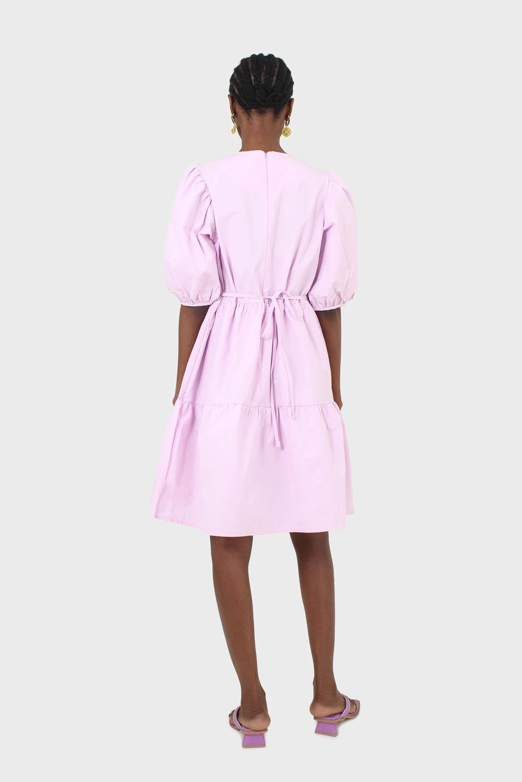 Lilac tiered puff sleeve mini dress