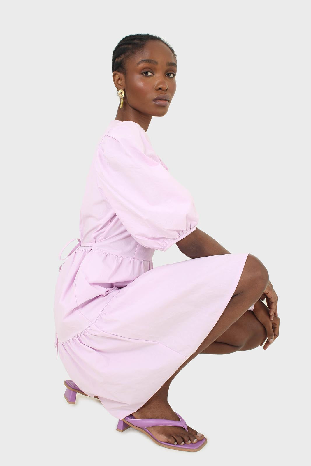 Lilac tiered puff sleeve mini dress