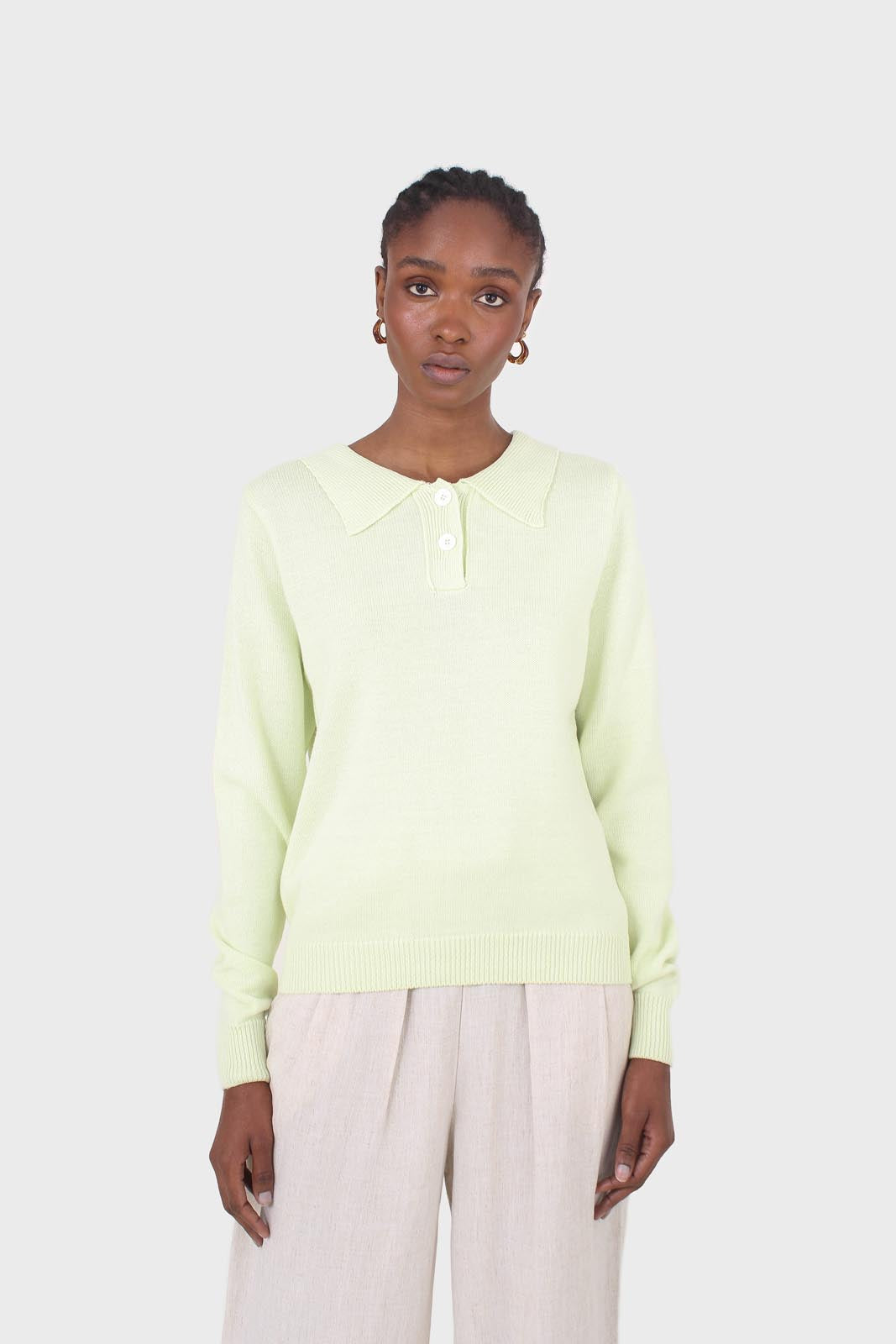 Lime green knit polo long sleeved top
