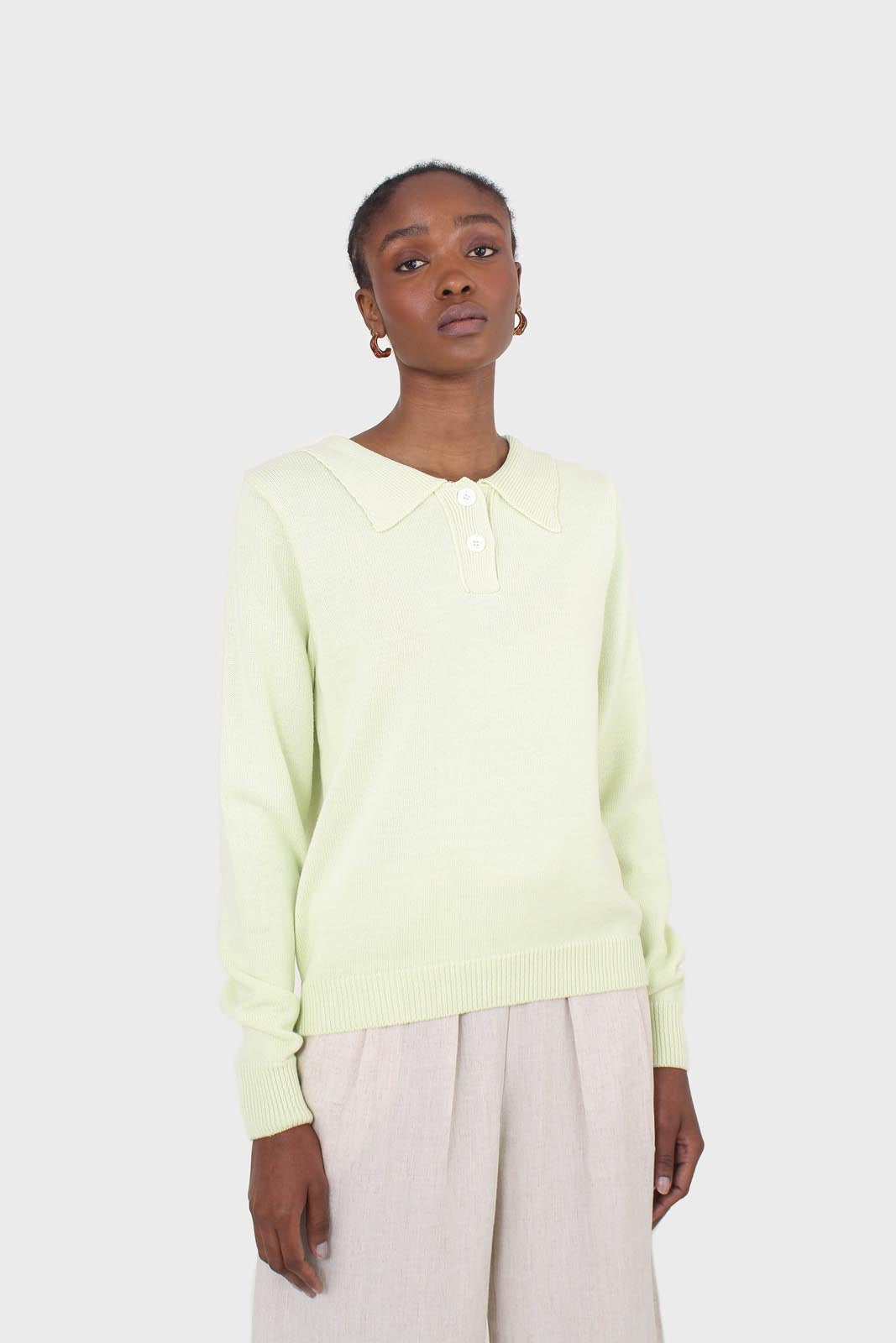 Lime green knit polo long sleeved top