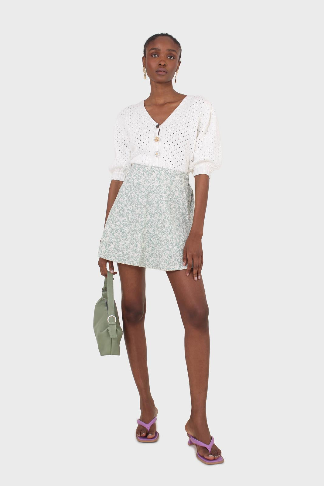 Mint and white tiny floral skirt