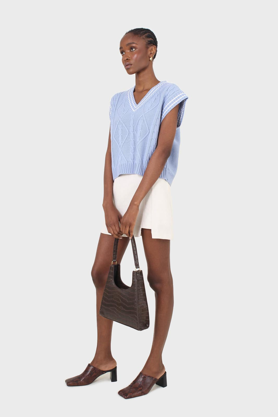 Ivory belted mini skirt