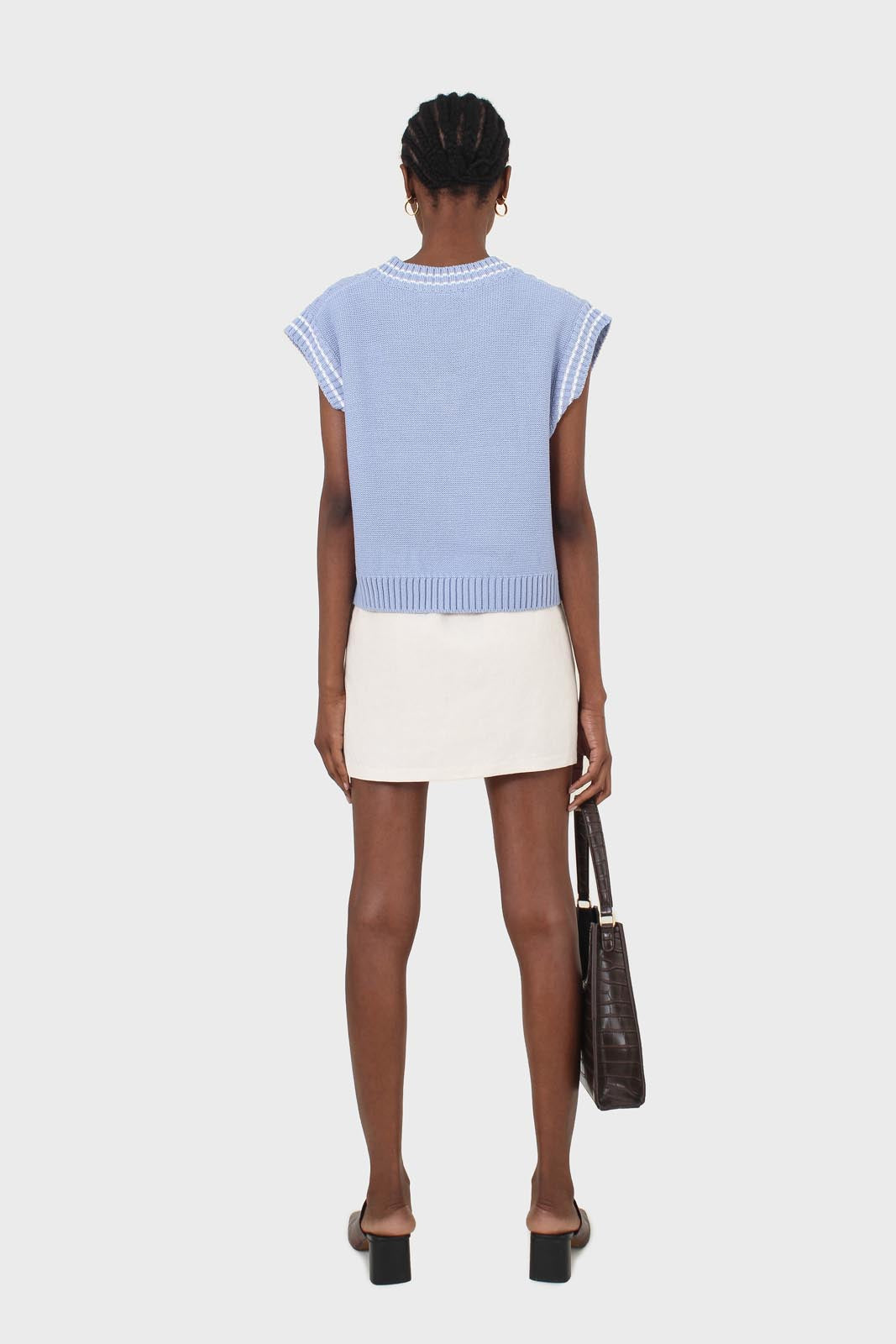 Ivory belted mini skirt