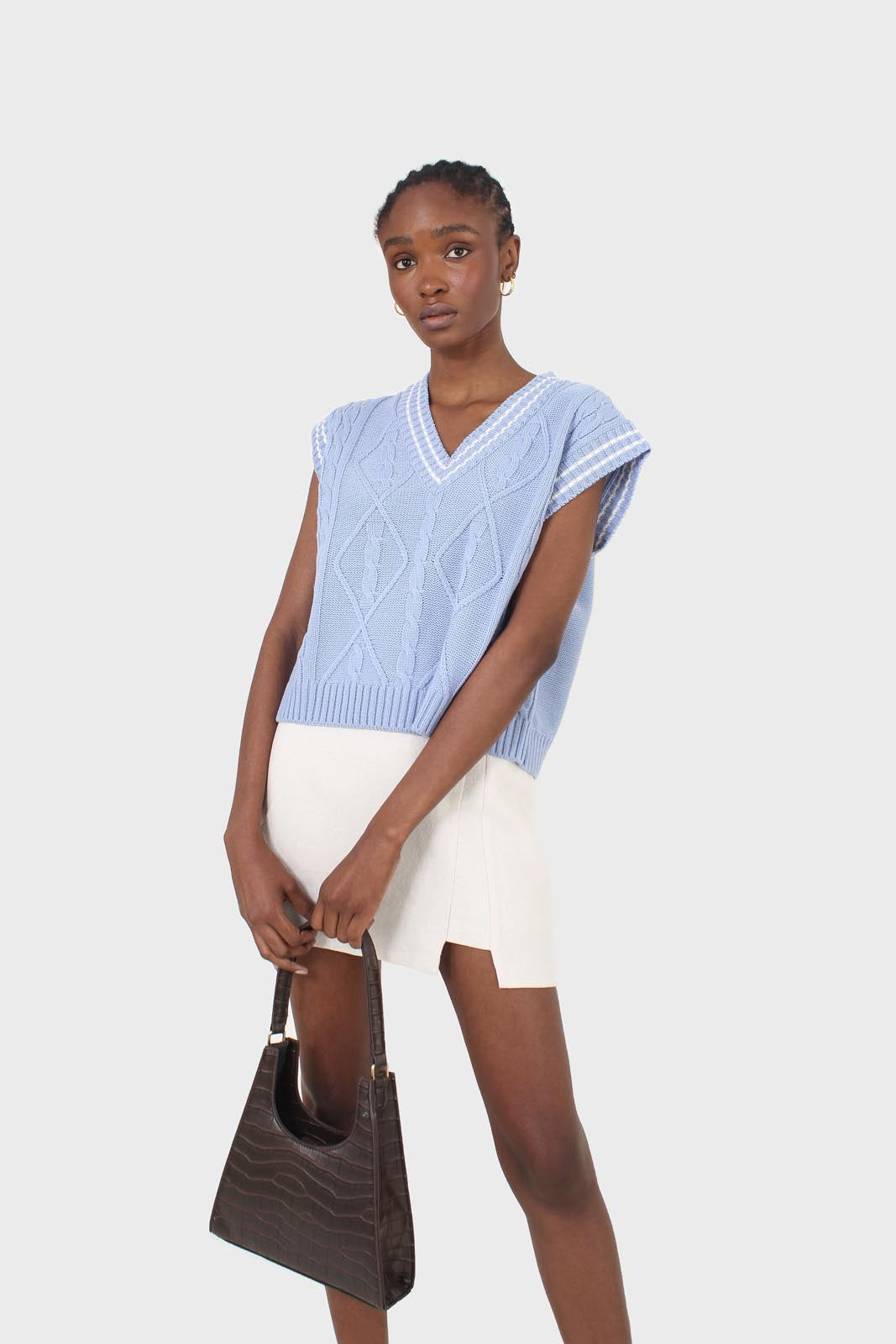 Ivory belted mini skirt