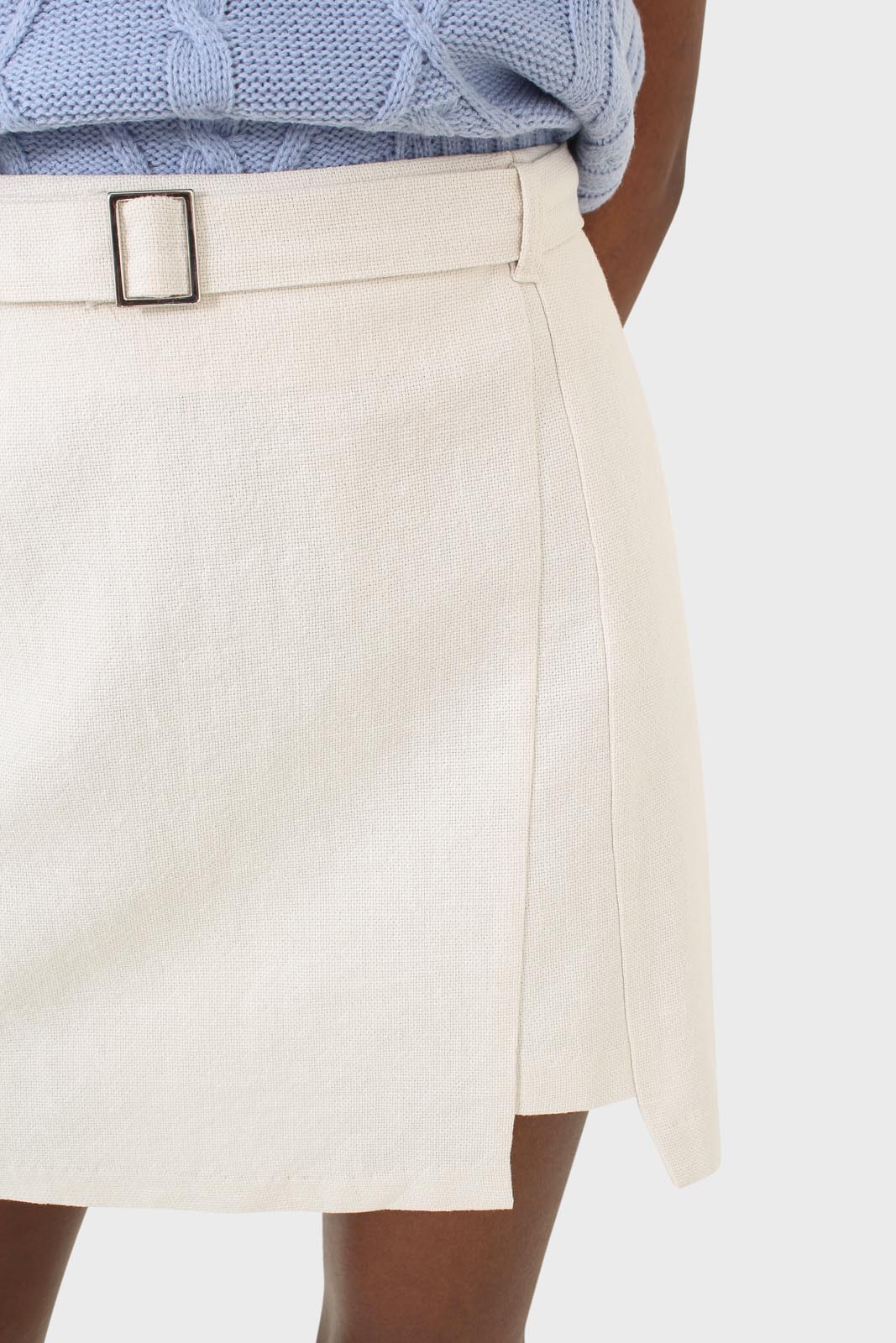 Ivory belted mini skirt
