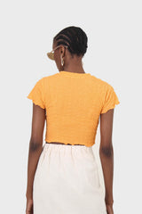 Orange shirring crew neck tee