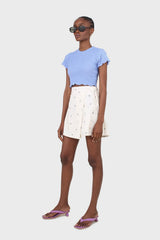 Blue shirring crew neck tee