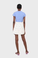 Blue shirring crew neck tee