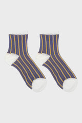 Blue and yellow striped sheer socks