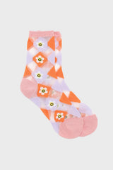 Orange and white diamond smily daisy sheer socks
