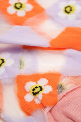Orange and white diamond smily daisy sheer socks