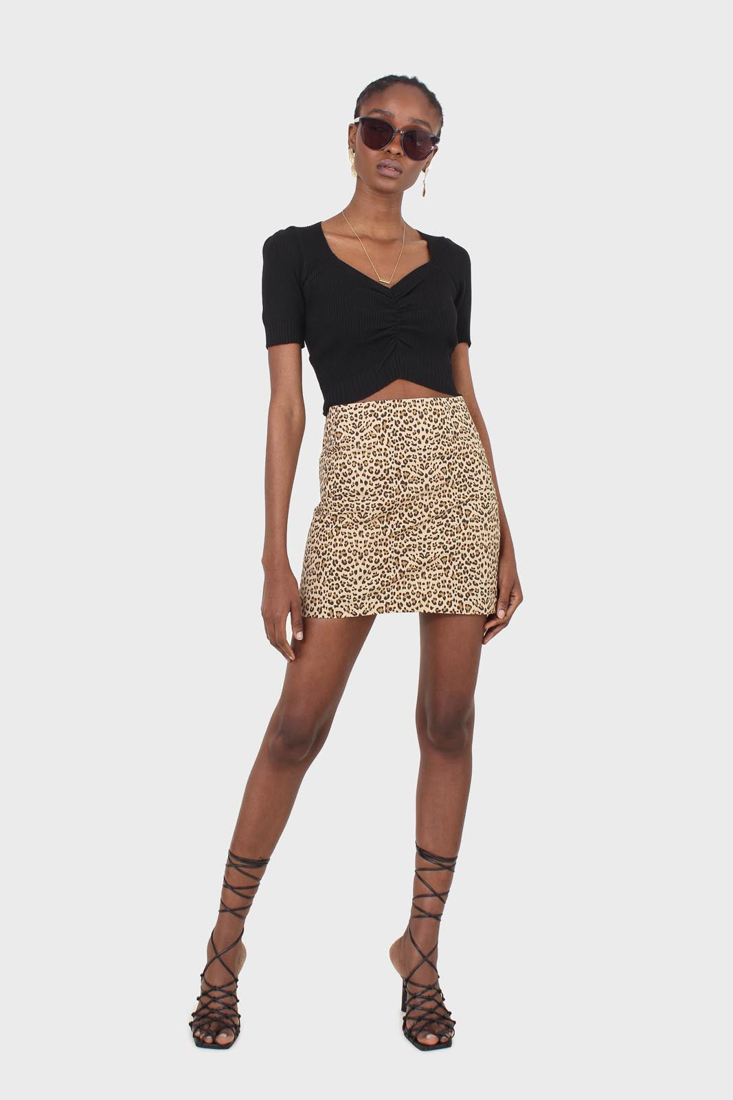 Black ruched front knitted top