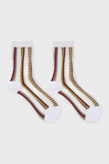 Burgundy and yellow floral stripe sheer socks
