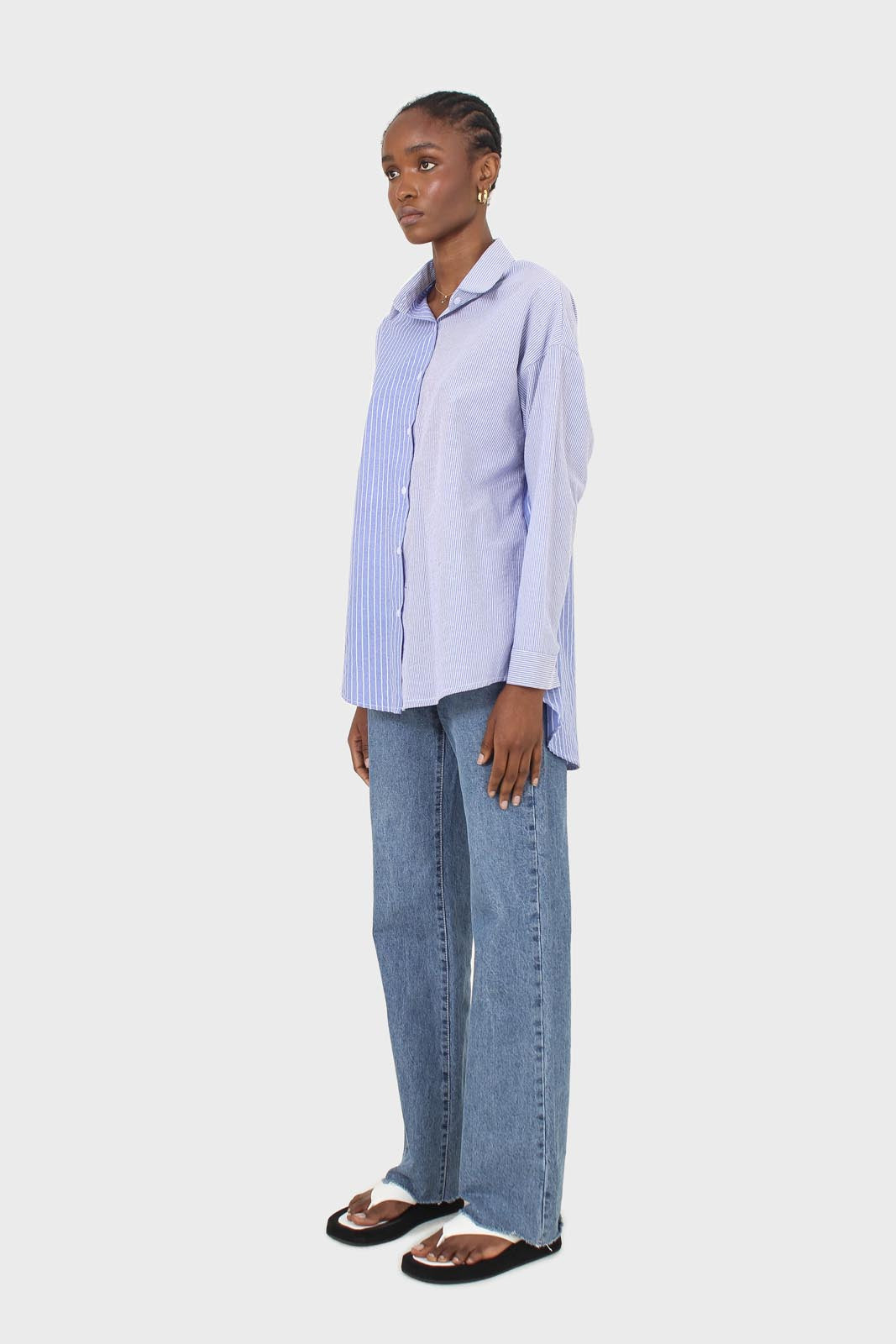 Blue and white multistripe loose fit shirt