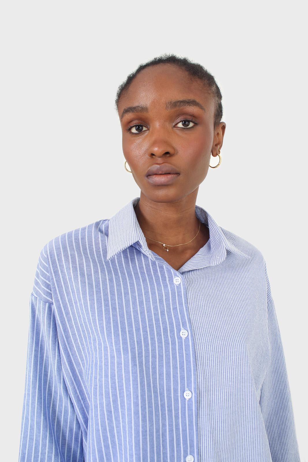 Blue and white multistripe loose fit shirt