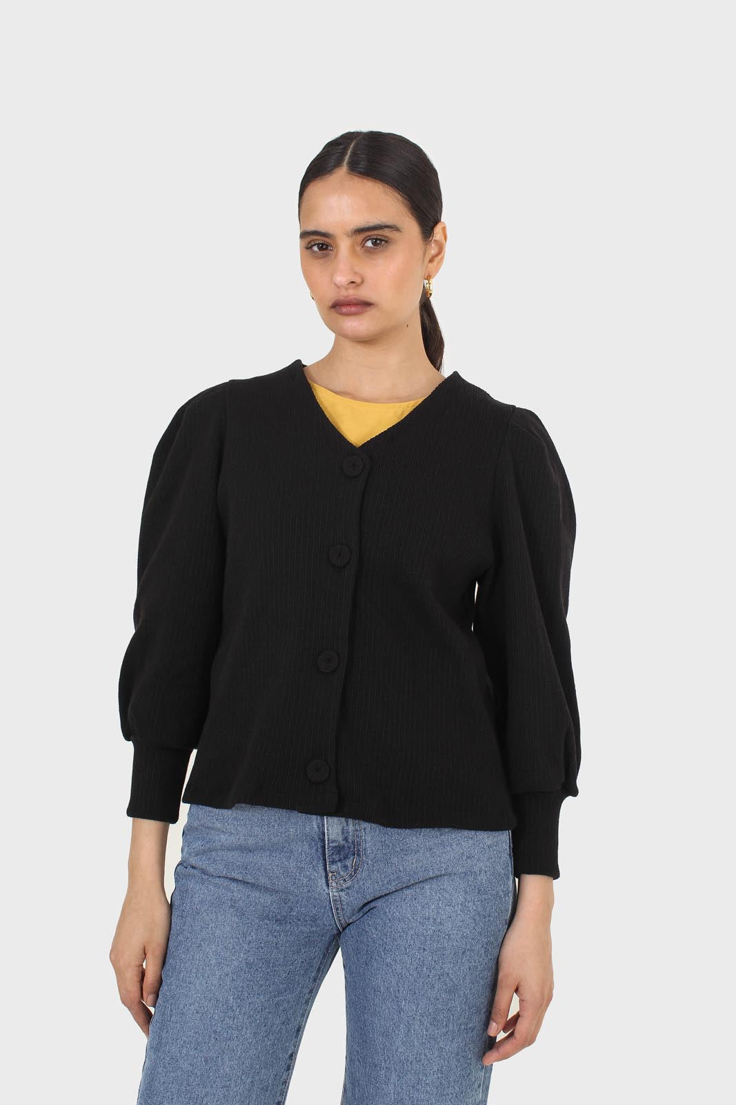 Black and ivory detachable lace collar cardigan