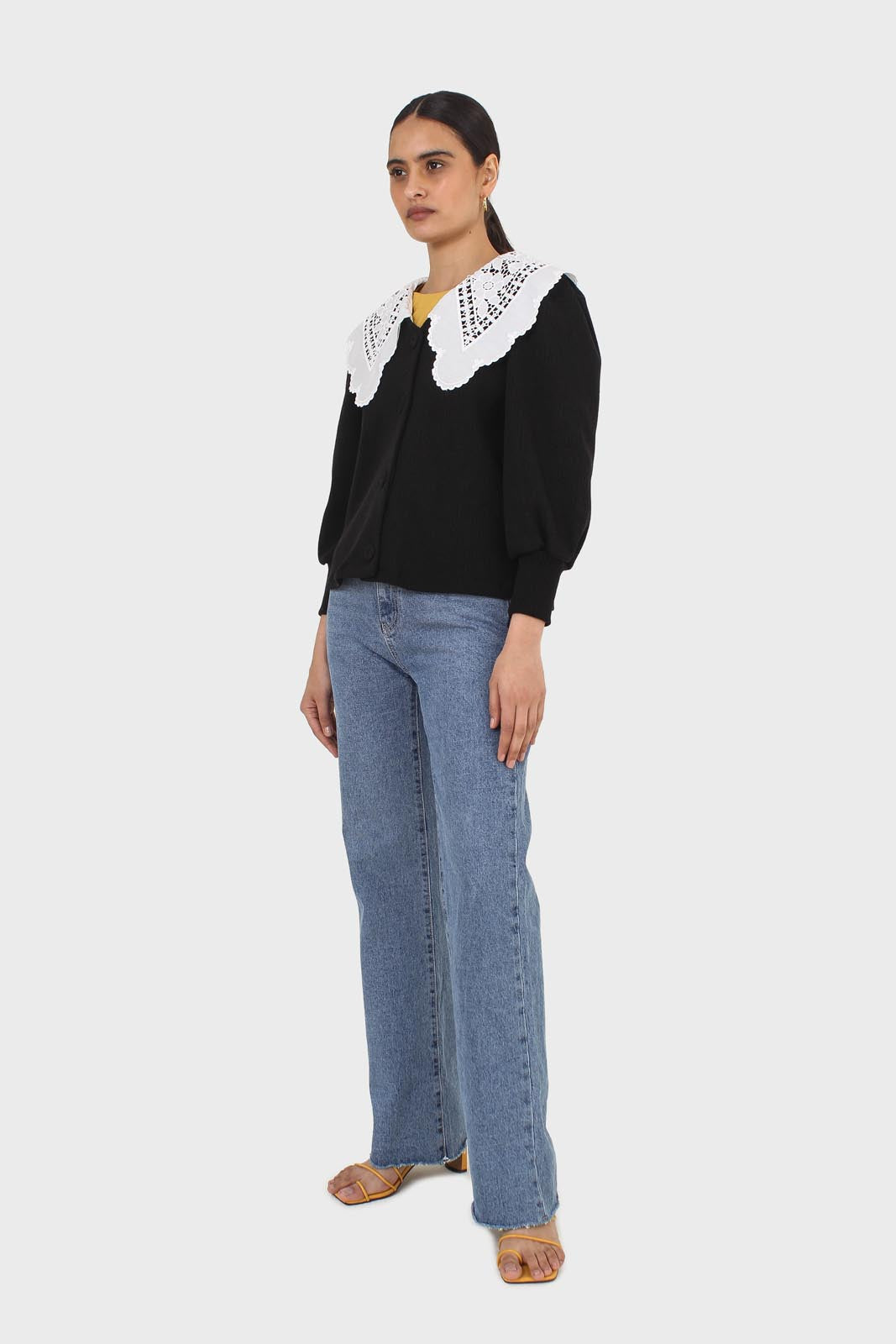 Black and ivory detachable lace collar cardigan