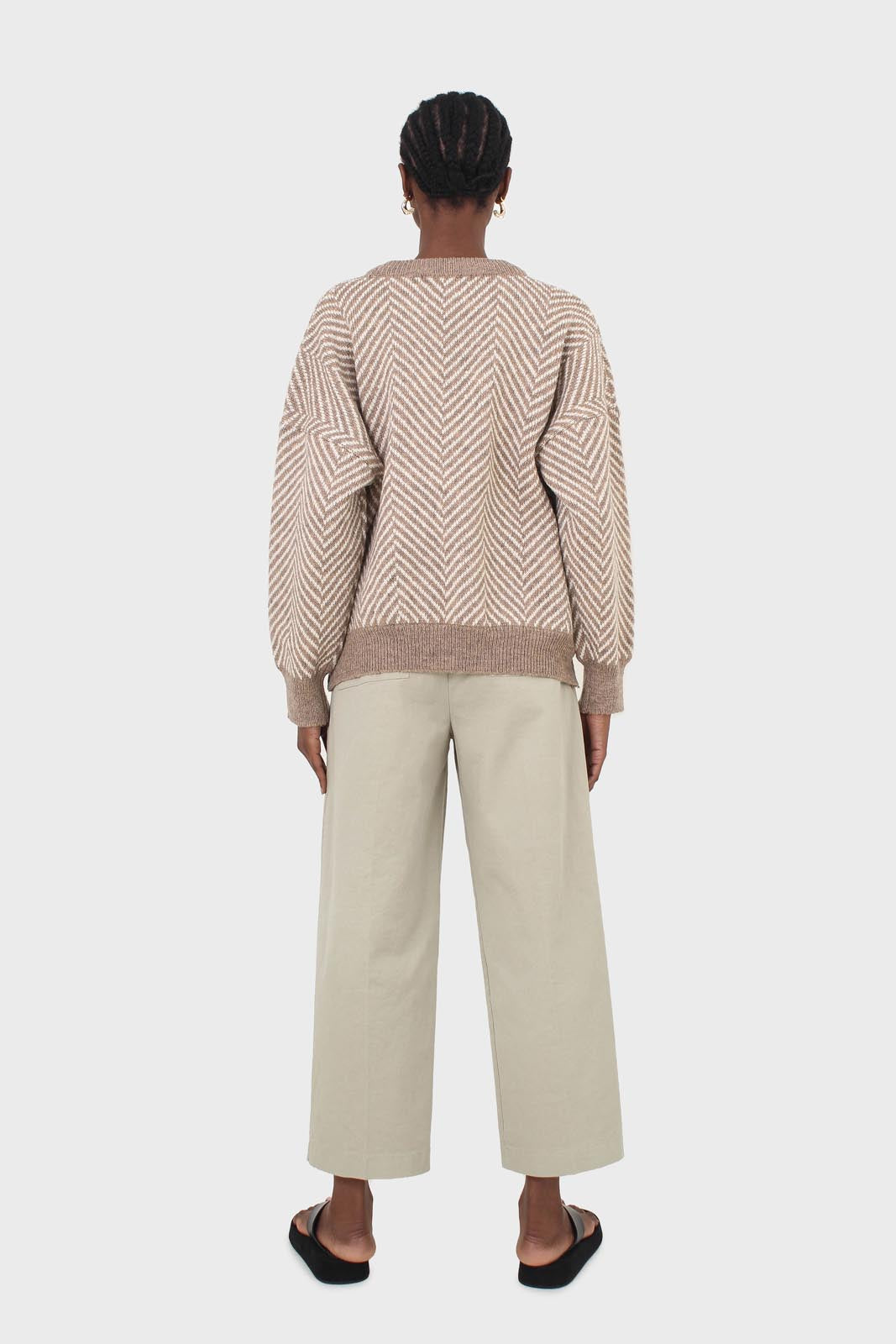 Khaki pleat front adjustable waistband trousers