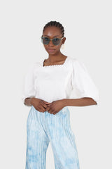 Ivory square neckline princess seam lace blouse
