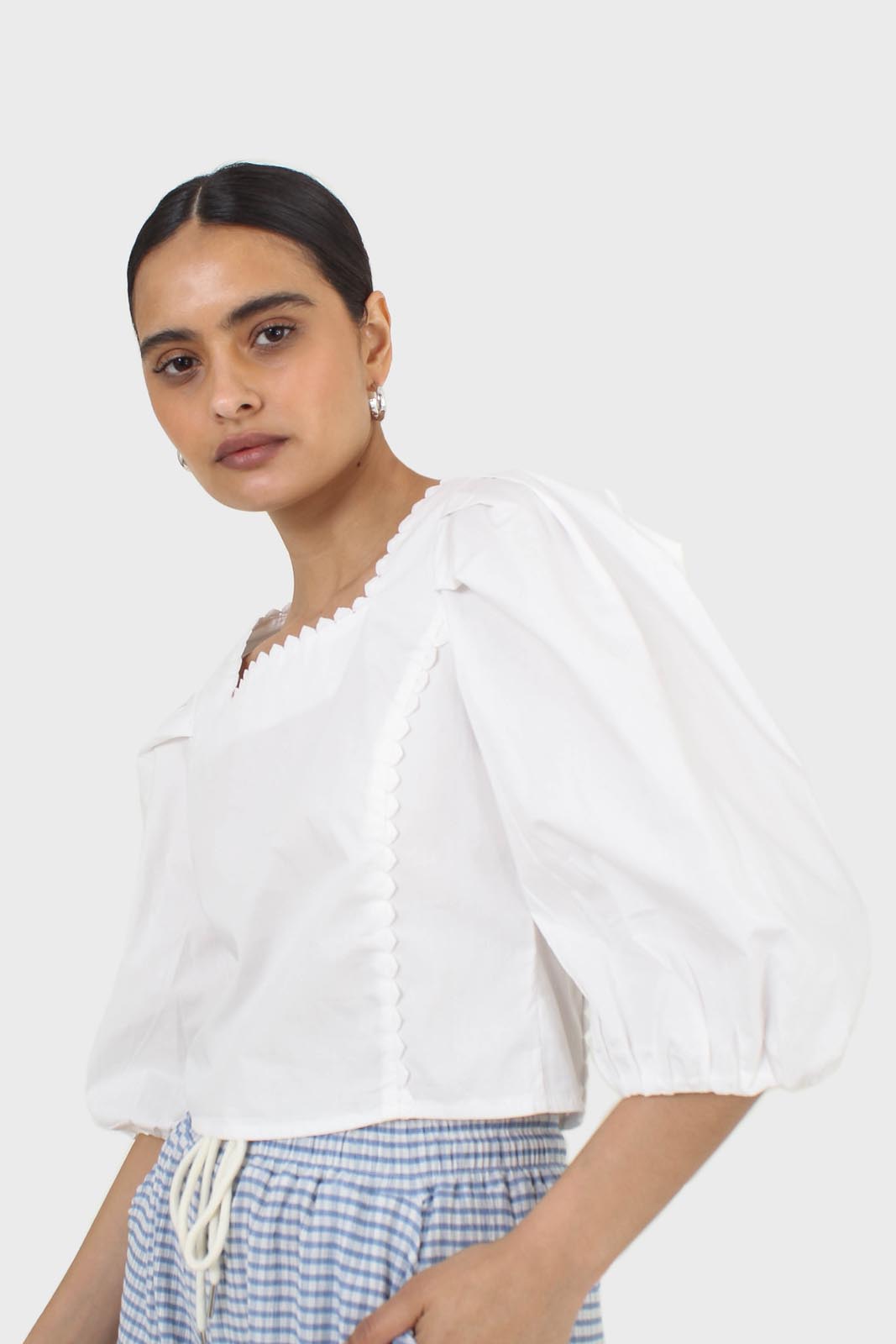 Ivory square neckline princess seam lace blouse