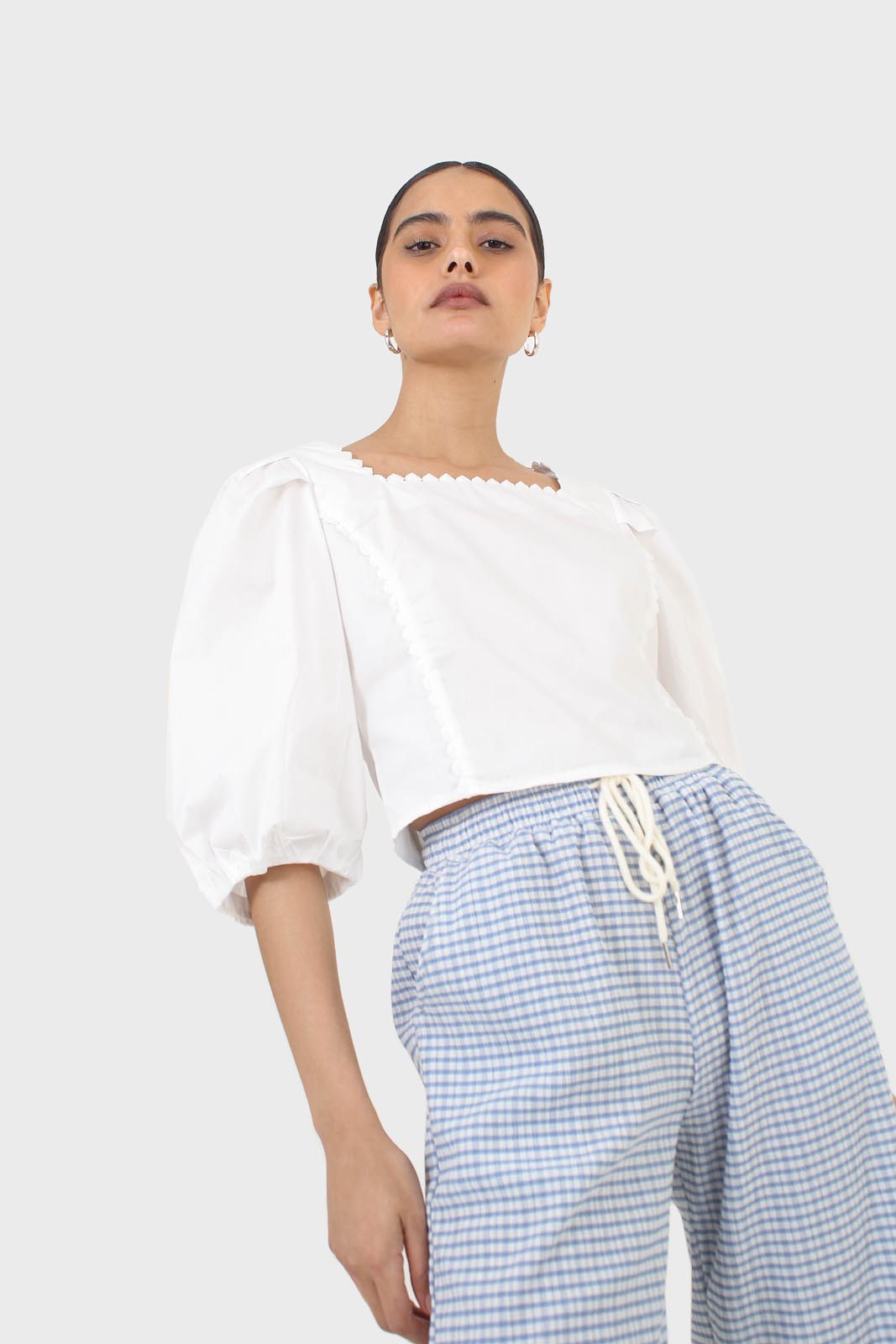Ivory square neckline princess seam lace blouse
